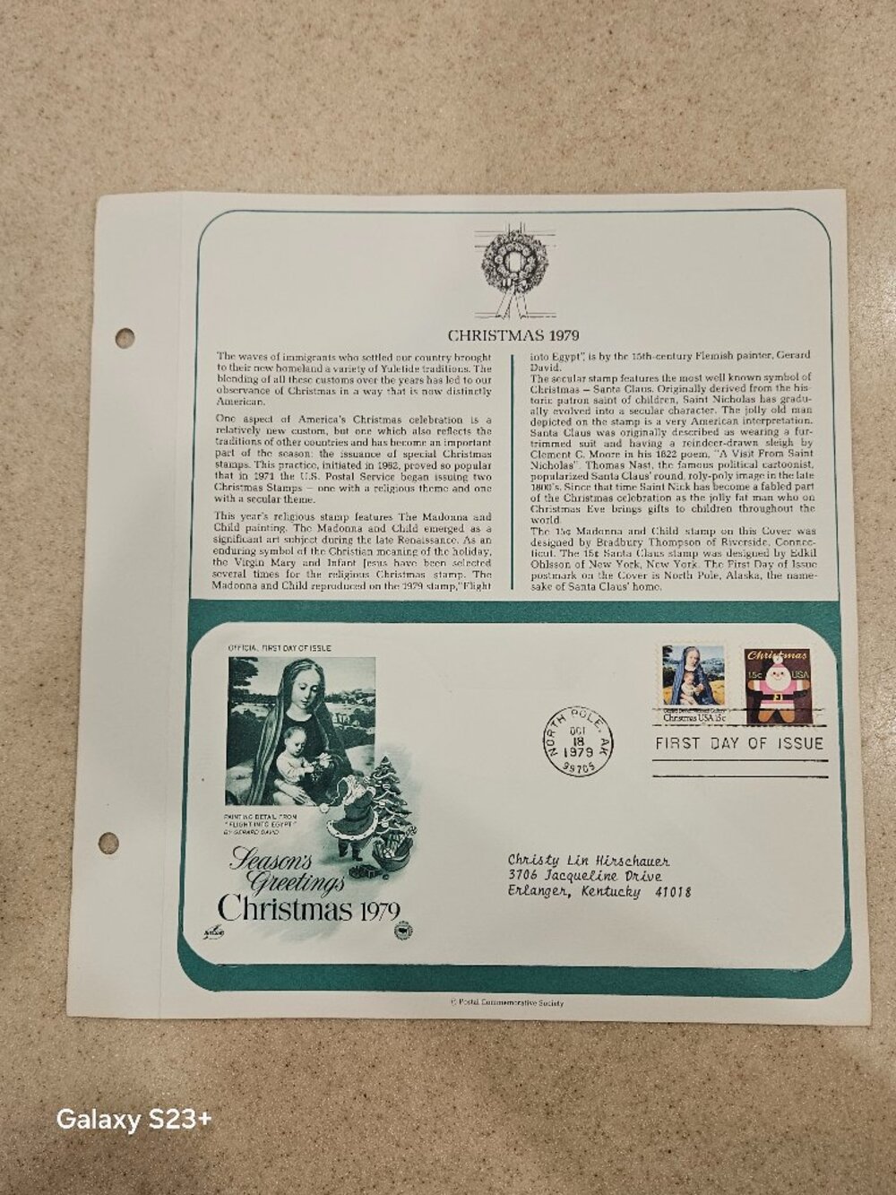 RARE COLLECTIBLE USPS 1ST DAY ISSUE COVER CHRISTMAS 1979 SEASONS GREETINGS STAMP